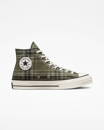 Men's Converse Chuck 70 Tartan High Top Shoes Olive / Black | AU 539CEV